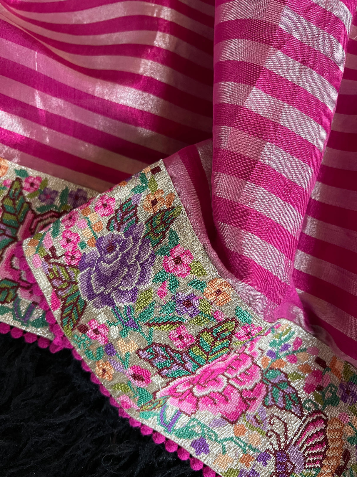Onion Pink Tissue With Convent Design Petite Point Embroidered Borders