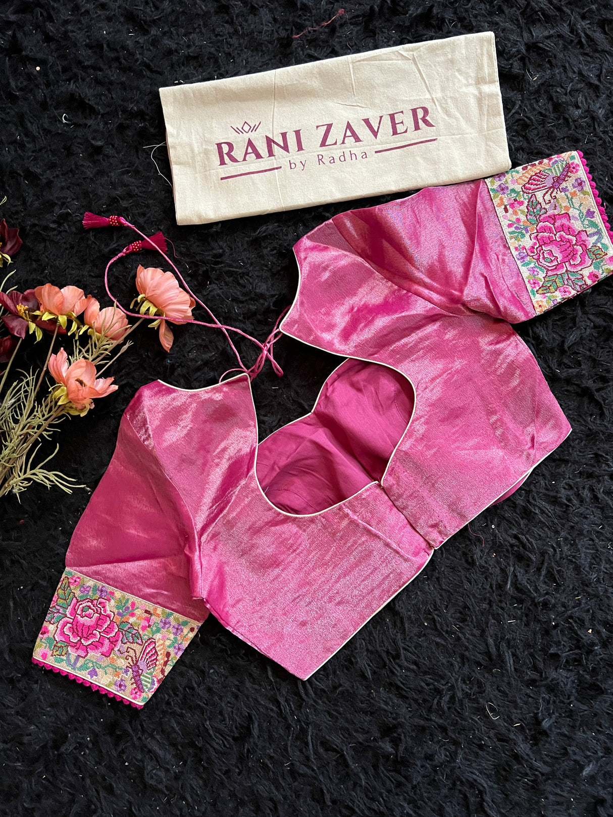 Onion Pink Tissue With Convent Design Petite Point Embroidered Borders