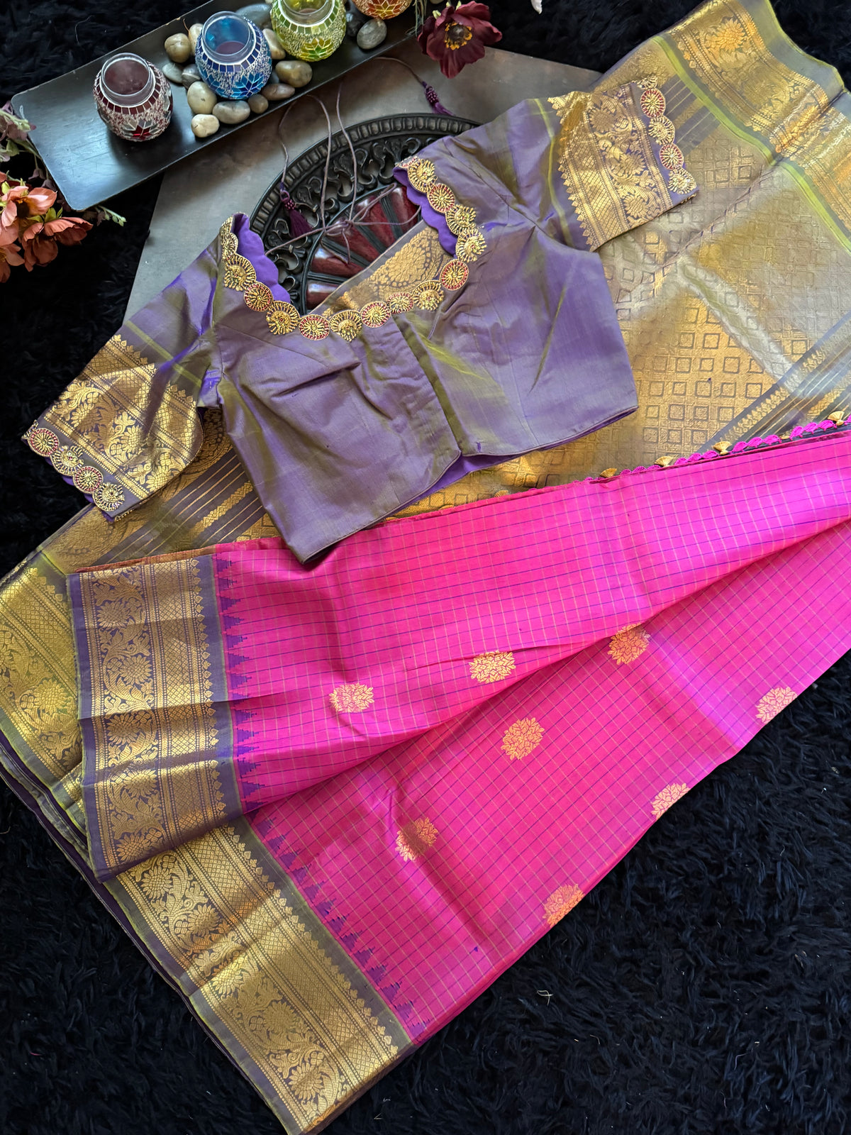Pink Lavender Gadwal Pure SIlk