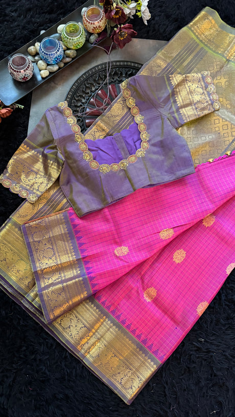 Pink Lavender Gadwal Pure SIlk