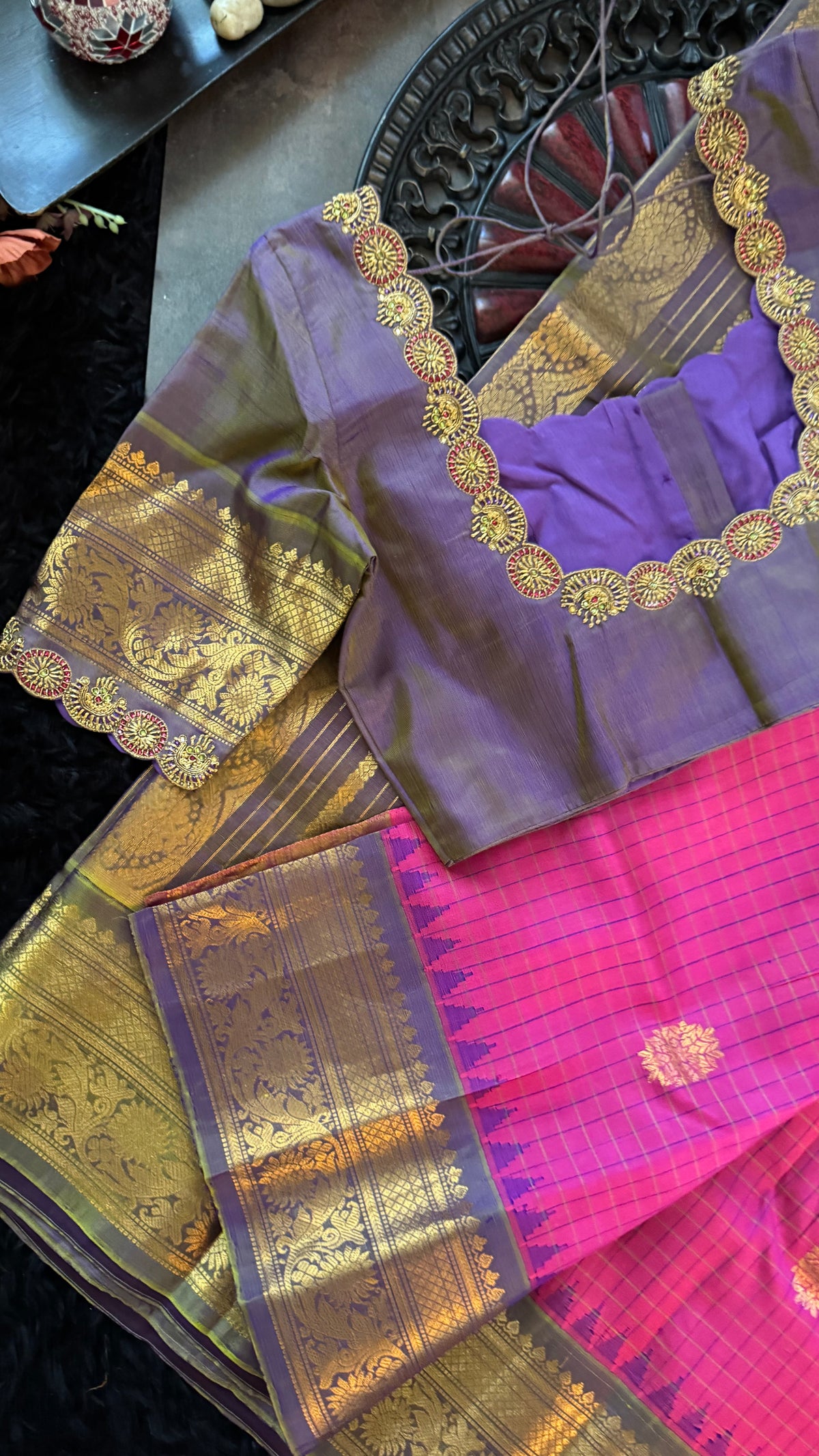 Pink Lavender Gadwal Pure SIlk