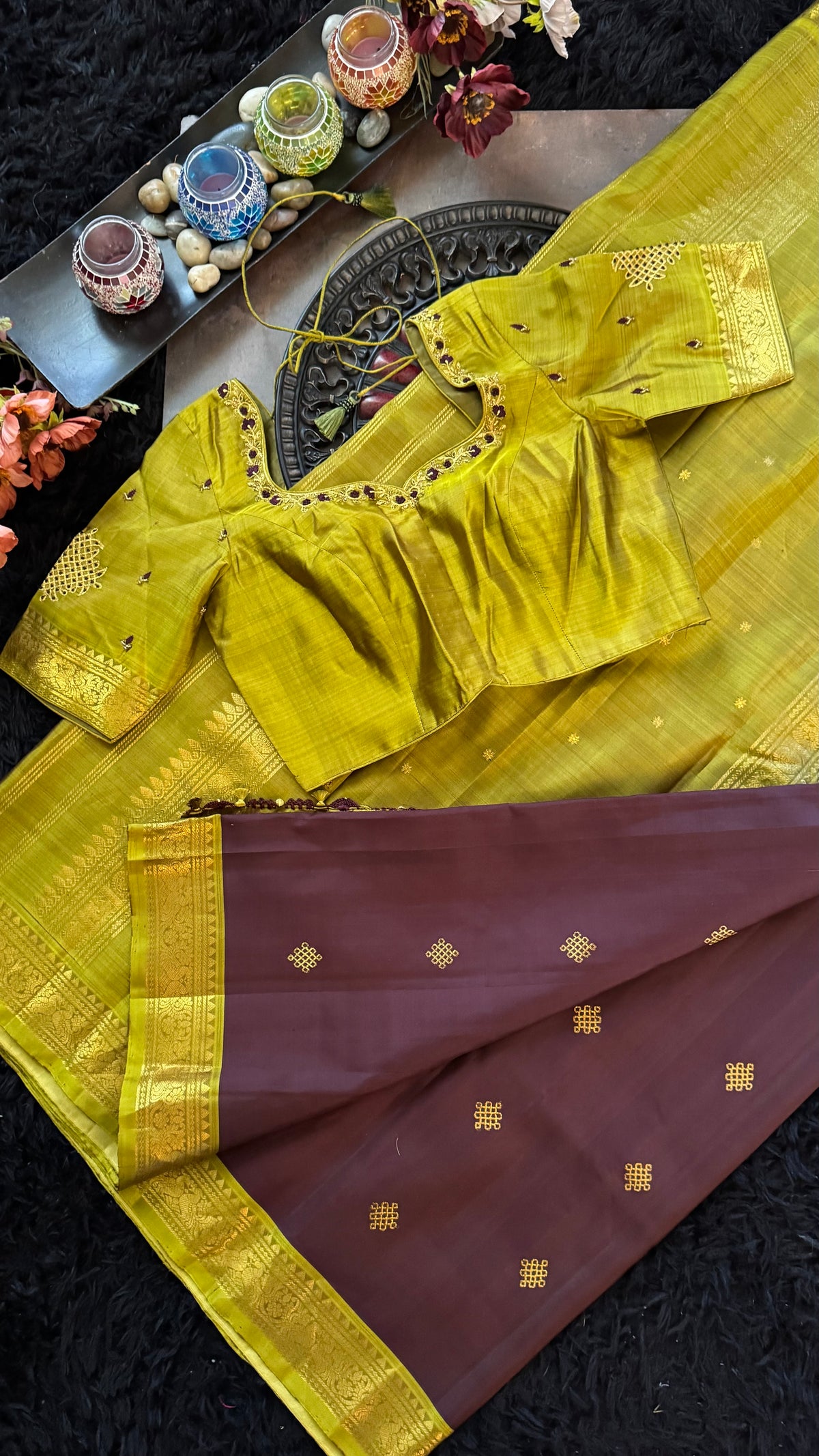 Kolam Butti korvai Kanchipuram pure silk