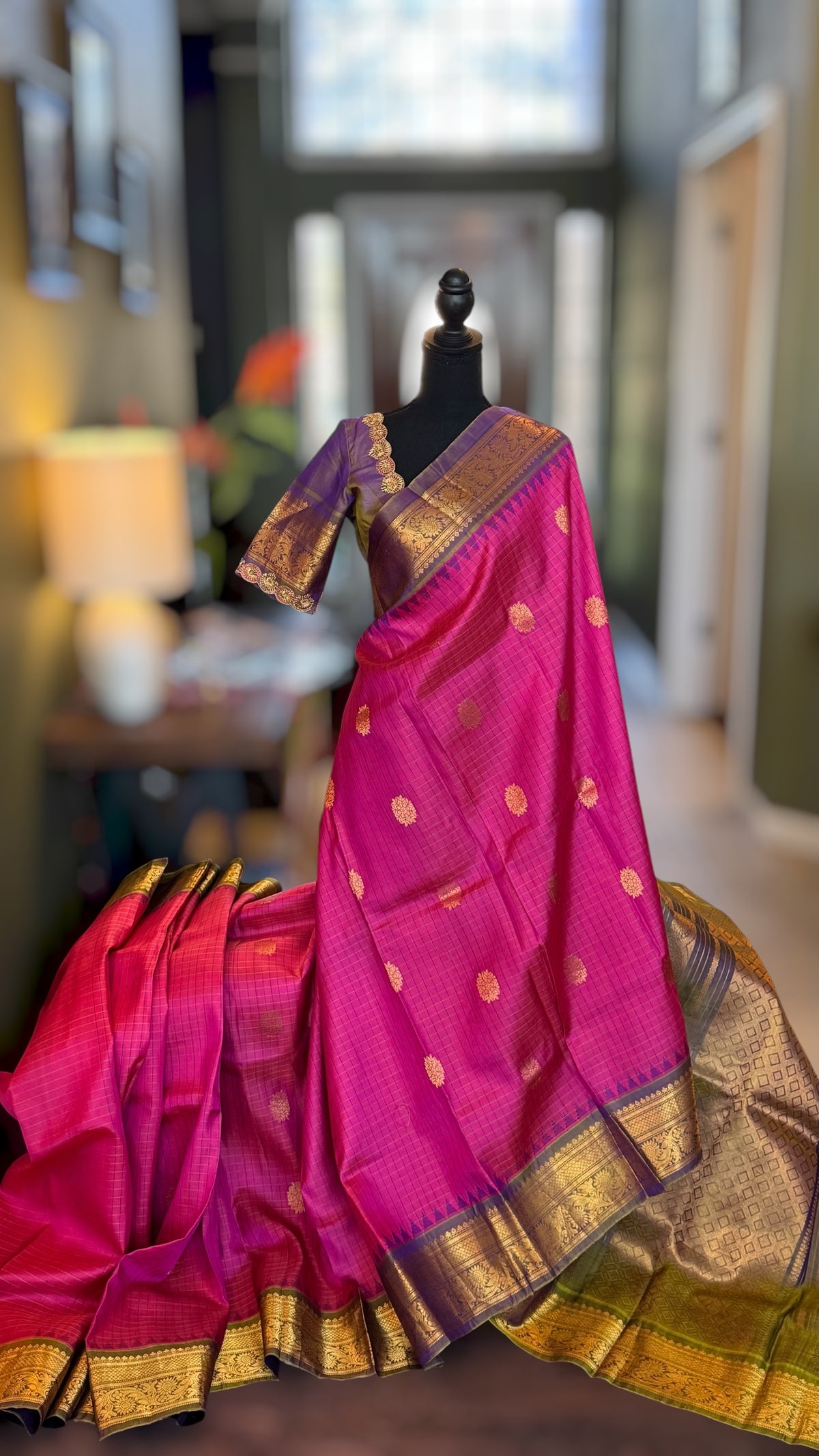 Pink Lavender Gadwal Pure SIlk