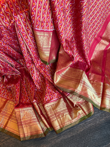  Ikkat kanchipuram fusion silk saree with blouse