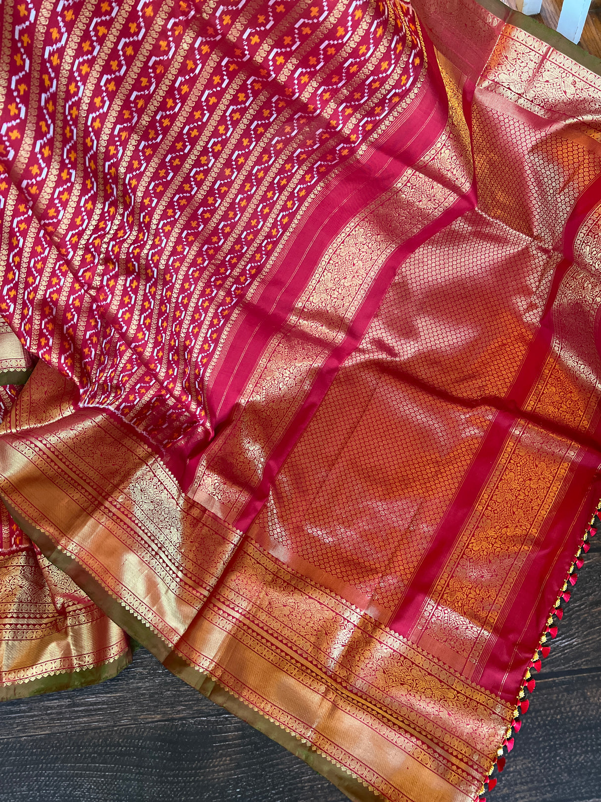  Ikkat kanchipuram fusion silk saree with blouse