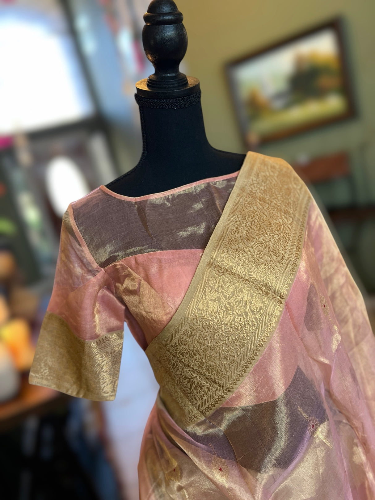 Chanderi tissue silk saree with blouse