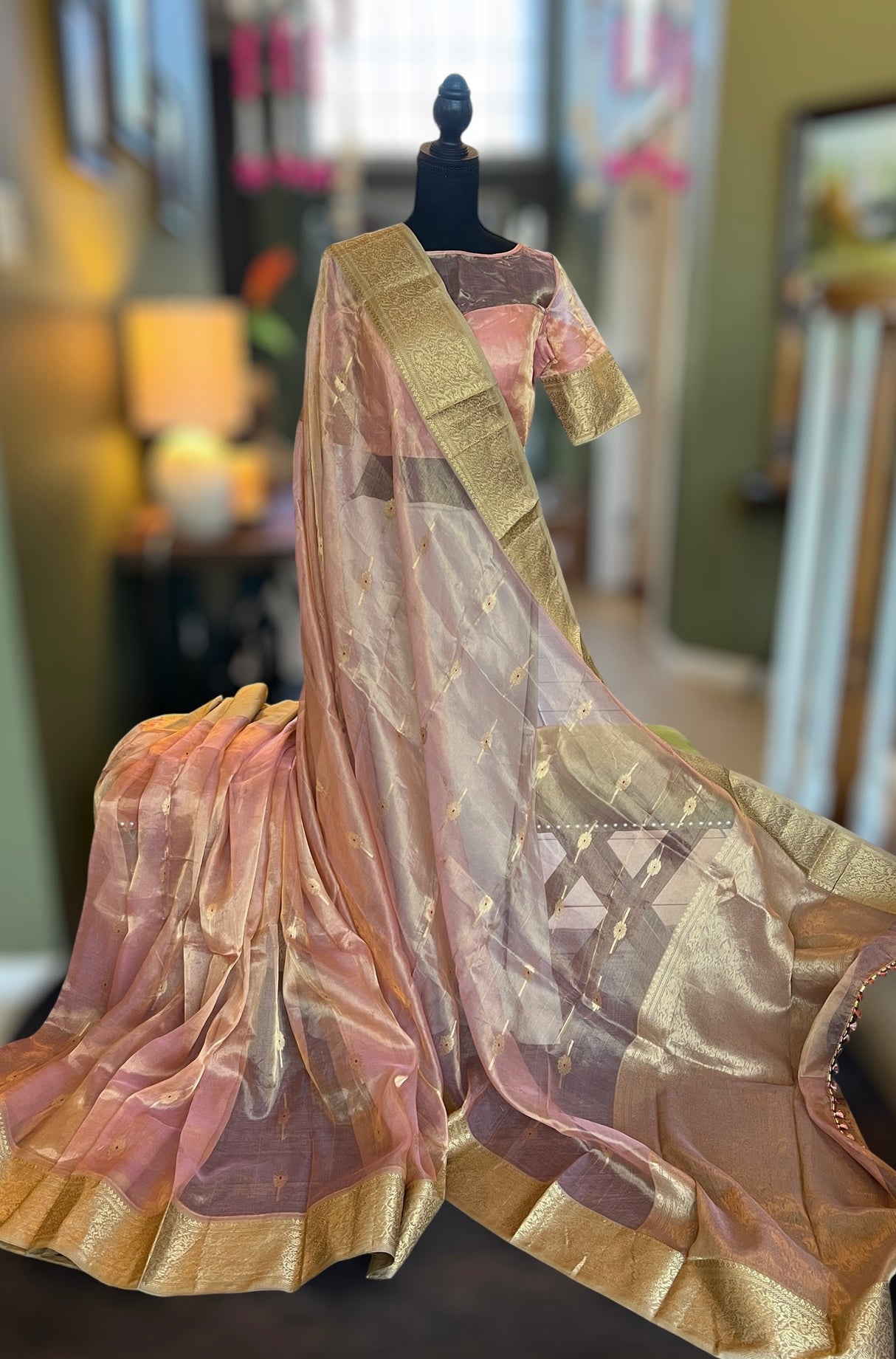 Chanderi tissue silk saree with blouse