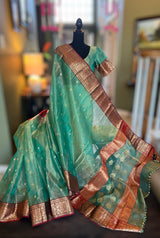 Chanderi tissue silk saree with blouse