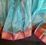 Chanderi tissue silk saree sky blue