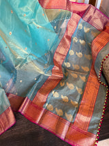 Chanderi tissue silk saree sky blue