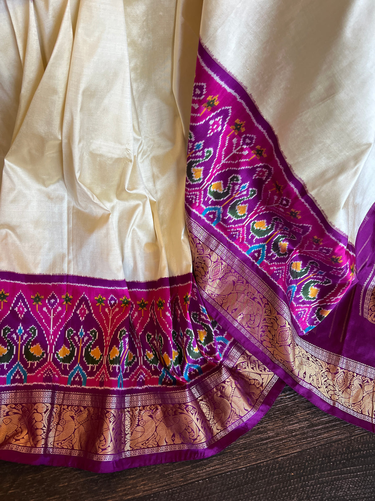 Ikkat kanchipuram saree purple and white combo