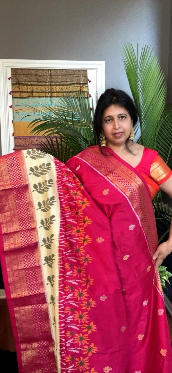 Rani Pink Ikkat Kanchi Fusion