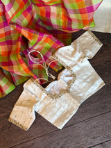 Kora Kanchipuram Pure Silk Multi Colored Checks