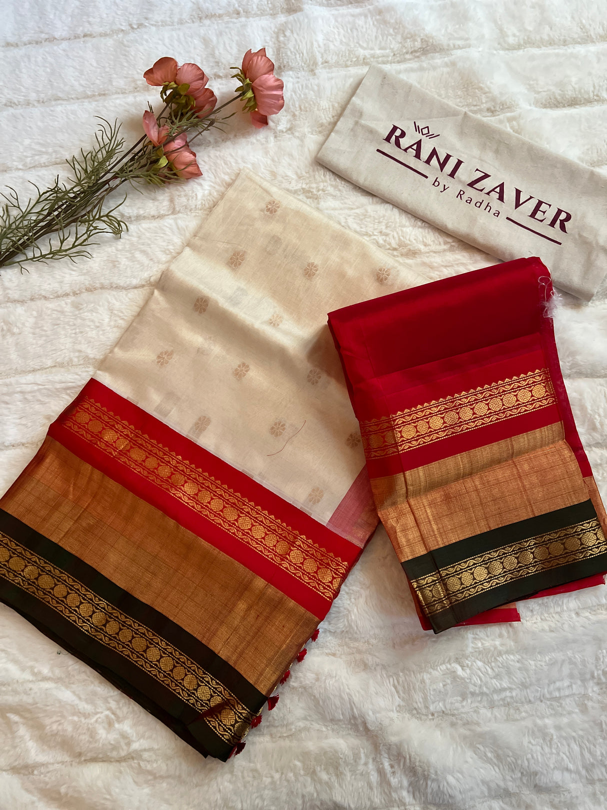  kanjeevaram silk cotton saree cream and maroon combo