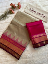  kanjeevaram silk cotton saree grey and pink combo