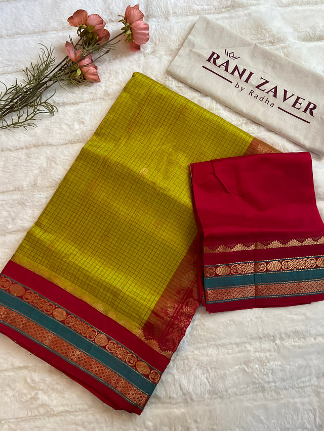  kanjeevaram silk cotton saree red and green combo