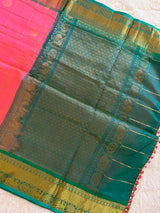 kanjeevaram silk cotton saree light pink and green combo