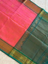 kanjeevaram silk cotton saree light pink and green combo