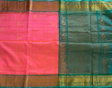 kanjeevaram silk cotton saree light pink and green combo