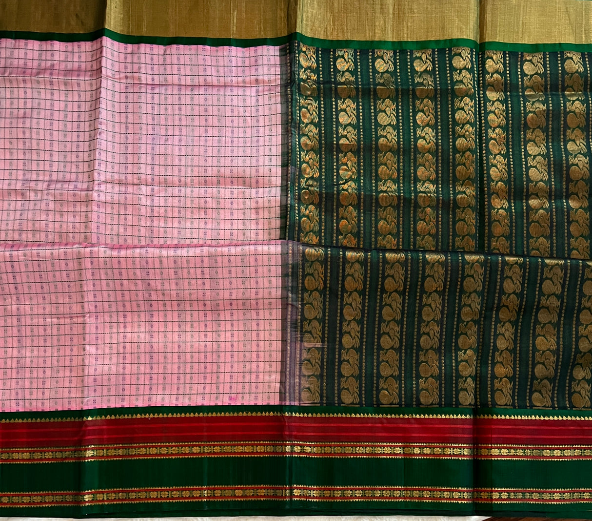  kanjeevaram silk cotton saree baby pink and green combo