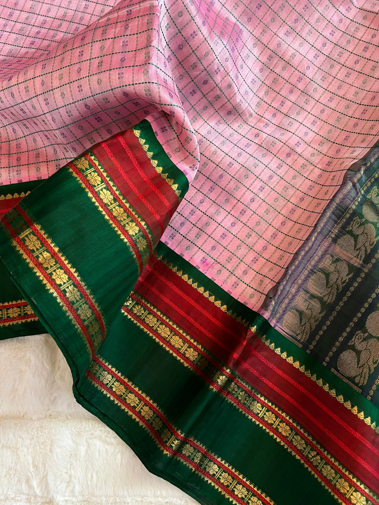  kanjeevaram silk cotton saree baby pink and green combo