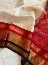  kanjeevaram silk cotton saree cream and maroon combo