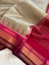  kanjeevaram silk cotton saree grey and pink combo