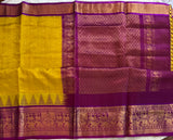 kanjeevaram silk cotton saree yellow and purple combo