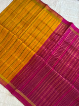 kanjeevaram silk cotton saree yellow and pink combo