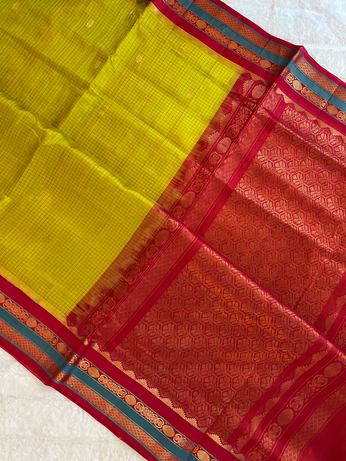  kanjeevaram silk cotton saree red and green combo