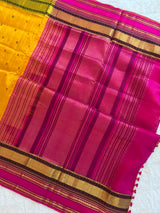  kanjeevaram silk cotton saree mustard and pink combo