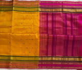  kanjeevaram silk cotton saree mustard and pink combo