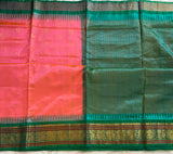 kanjeevaram silk cotton saree green and pink combo