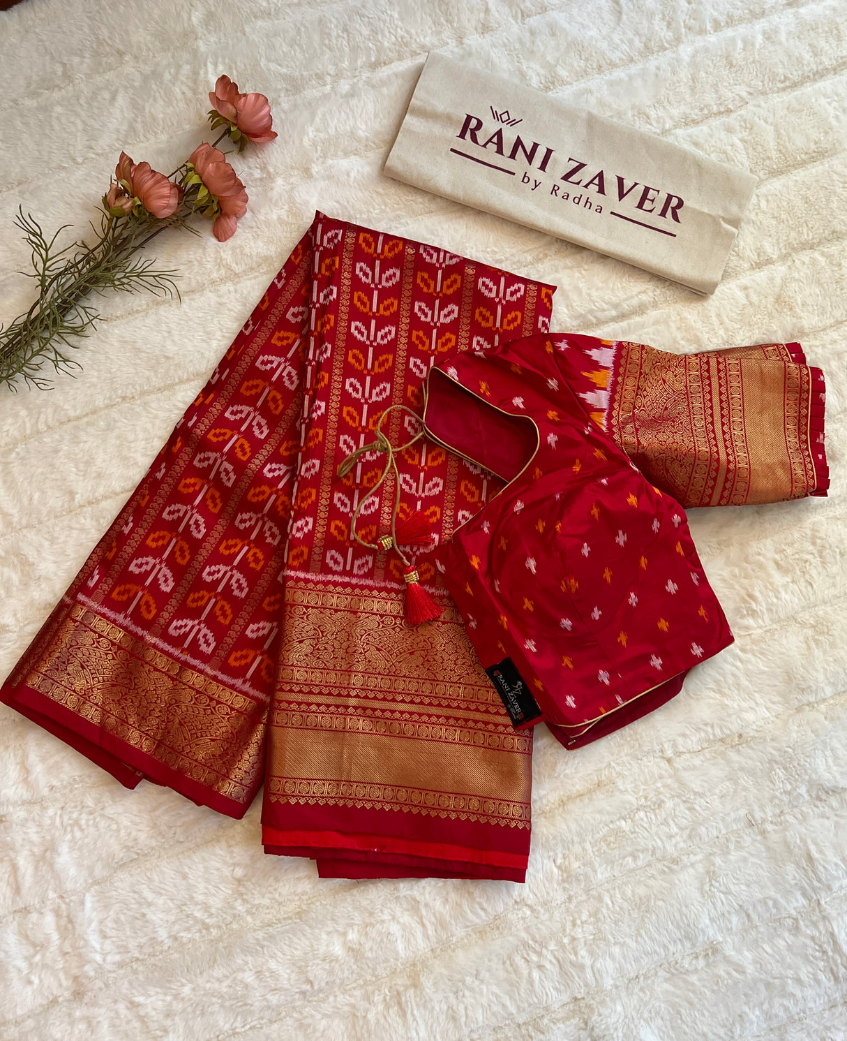 Ikkat kanchipuram fusion saree 