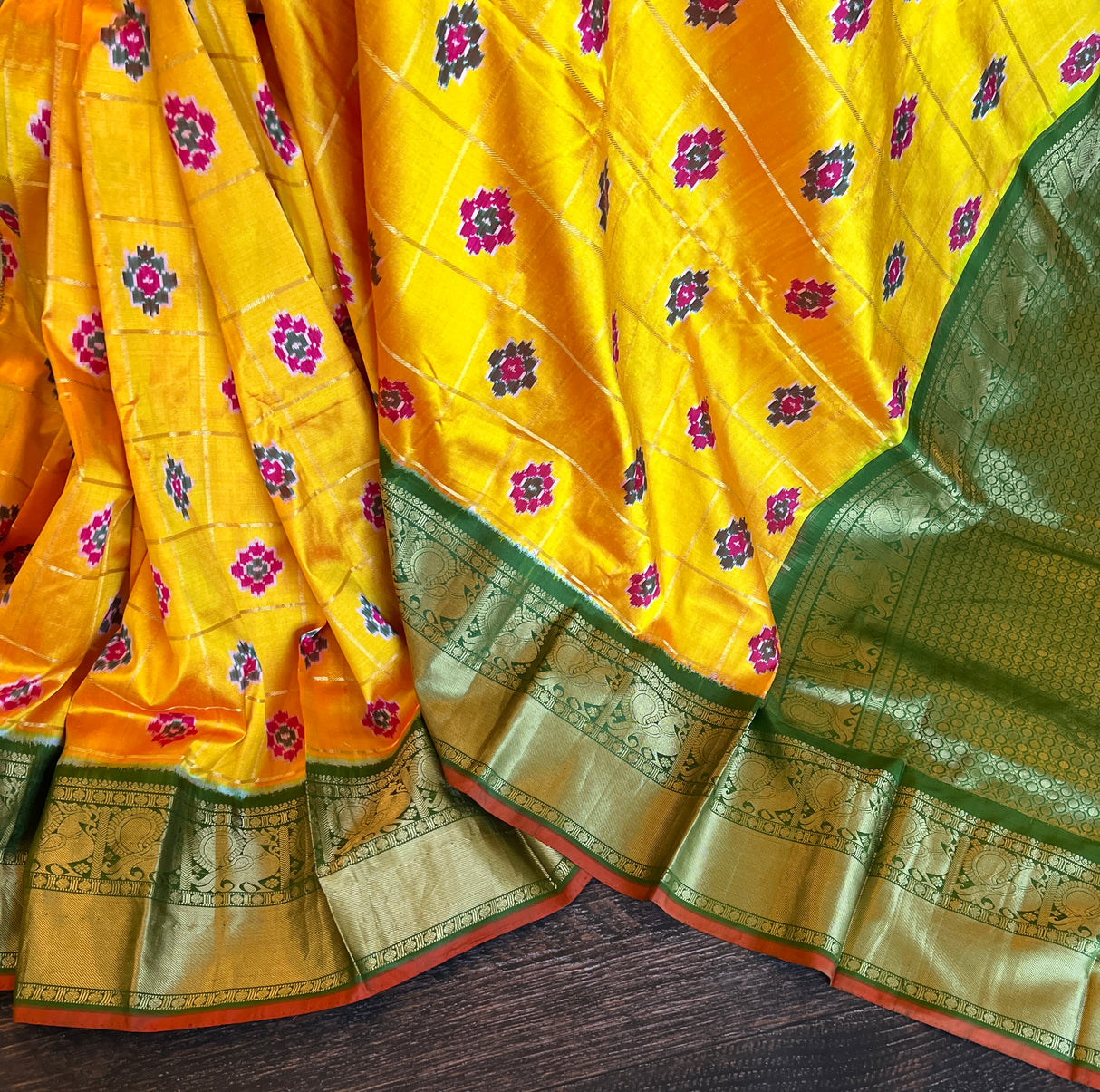 Ikkat Kanchipuram fusion Handloom Pure Silk Saree