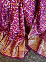  Ikkat Kanchipuram fusion Pure Silk Saree Magenta colour