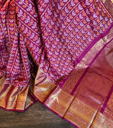  Ikkat Kanchipuram fusion Pure Silk Saree Magenta colour