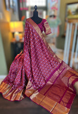  Ikkat Kanchipuram fusion Pure Silk Saree Magenta colour