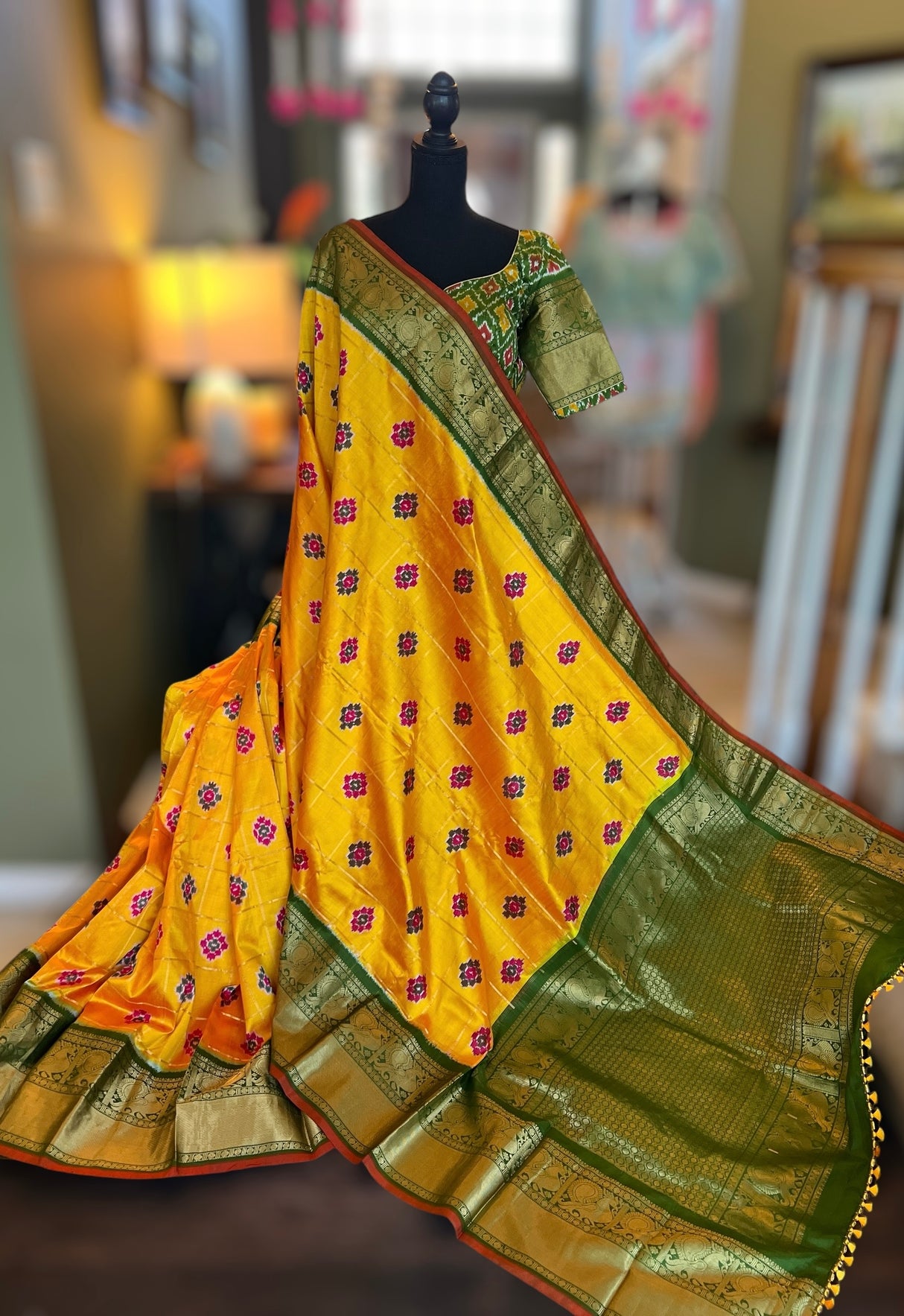 Ikkat Kanchipuram fusion Pure Silk Saree