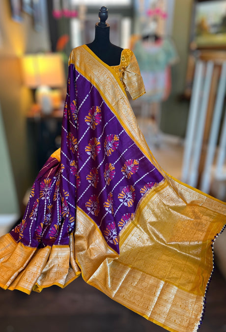 Ikkat Kanchipuram fusion Pure Silk saree