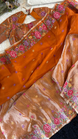 Burnt Orange Kora Tissue embroidered