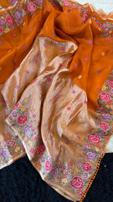 Burnt Orange Kora Tissue embroidered
