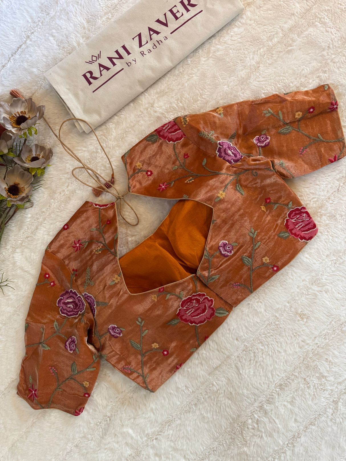 Burnt Orange Kora Tissue embroidered