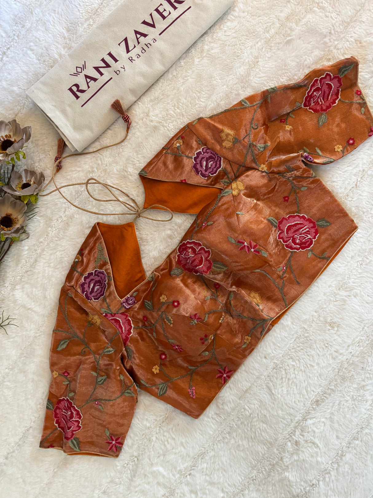 Burnt Orange Kora Tissue embroidered