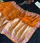 Burnt Orange Kora Tissue embroidered