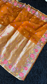 Burnt Orange Kora Tissue embroidered