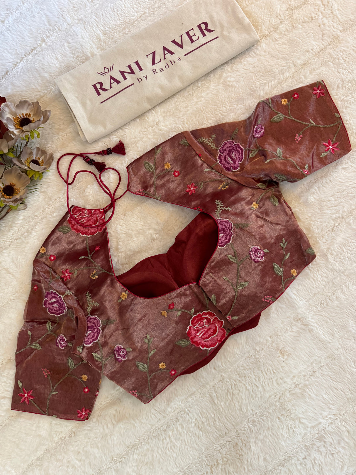 Red Kora Tissue embroidered