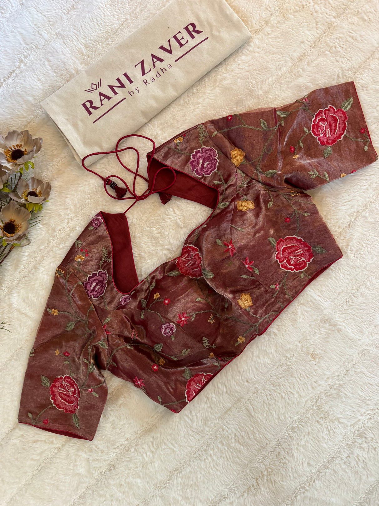 Red Kora Tissue embroidered