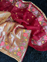 Red Kora Tissue embroidered