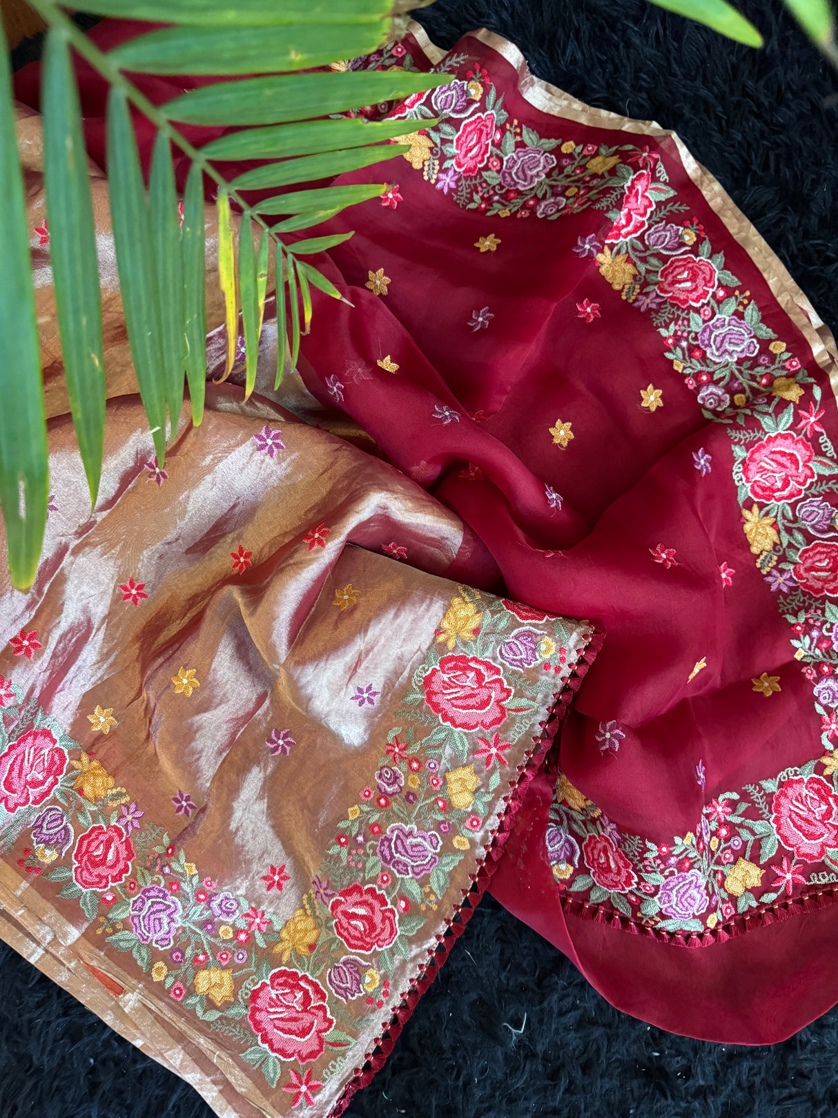 Red Kora Tissue embroidered